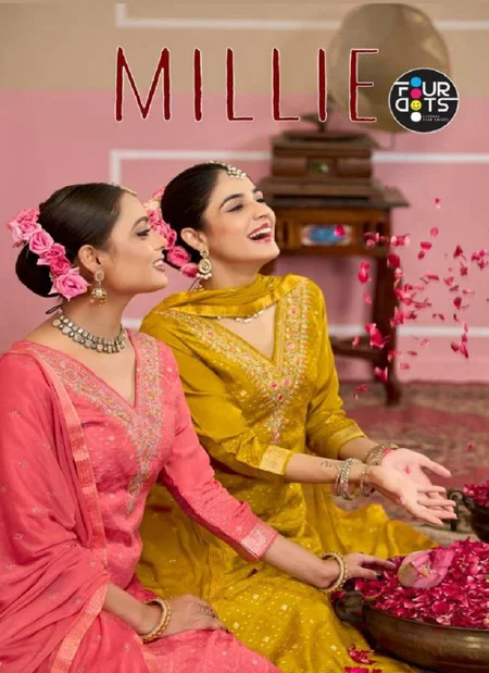 Millie By Fourdots Muslin Jequard Work Designer Salwar Suits Wholesale Online